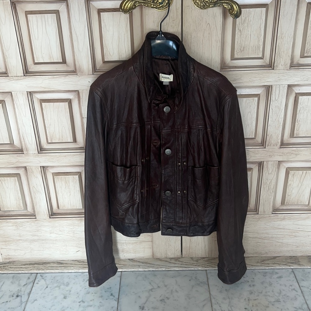 FOSSIL women’s Leather Trucker Jacket